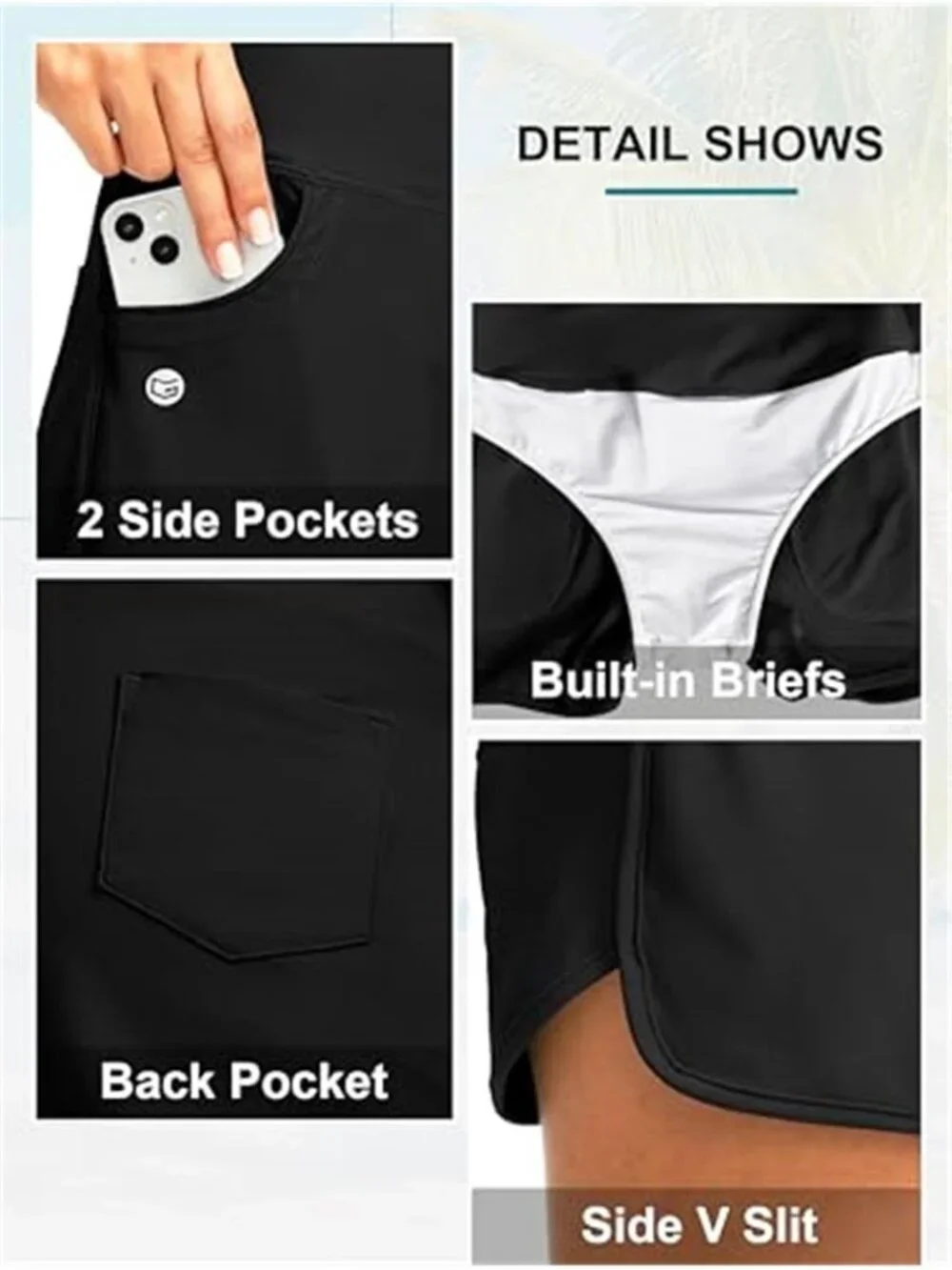 Womens High Waisted Swim Board Shorts Pockets Tummy Control Bathing Suit Bottoms